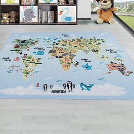 Домашній дитячий килим з коротким ворсом HomebyHome Мапа світу 100x150 см
