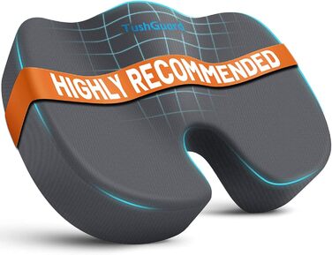 Подушка для сидіння TushGuard: для офісного крісла, авто, з Memory Foam, протиковзка, сіра, велика