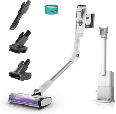 Shark акумуляторний пилосос Clean & Empty з базою самостійного очищення, до 40 хв роботи, бездротовий, для шерсті тварин, килимів та твердих підлог, з LED-підсвічуванням, тихий, білий/блакитний, BU3521EU