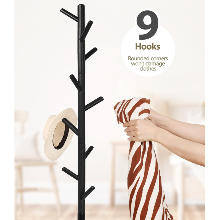 Підставка для одягу з бука, 9 гачків, 3 положення по висоті, для шапок, шарфів, сумок (білий/чорний)