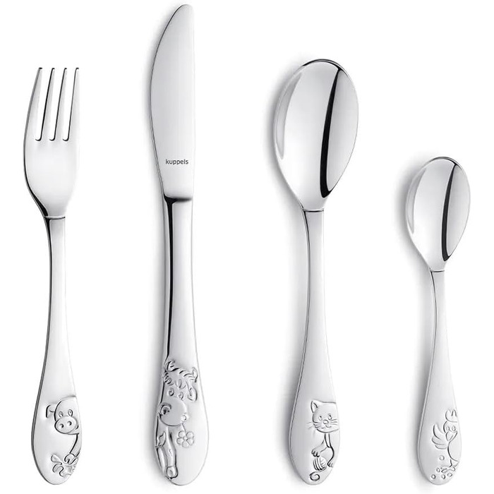 Персоналізований набір дитячого посуду Kinderbesteck (4 предмети) з гравіюванням імені – ніж, виделка, ложка, чайна ложка. Ідеальний подарунок на народження, хрещення, день народження (для любителів фермерської тематики)