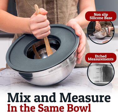 Набір місок для змішування Priority Chef з кришками, 6 шт. з неслизьким дном, набір місок з нержавіючої сталі, 6 герметичних кришок та 3 тертки, колір бірюзовий (Getaway Solids) (Сірий)