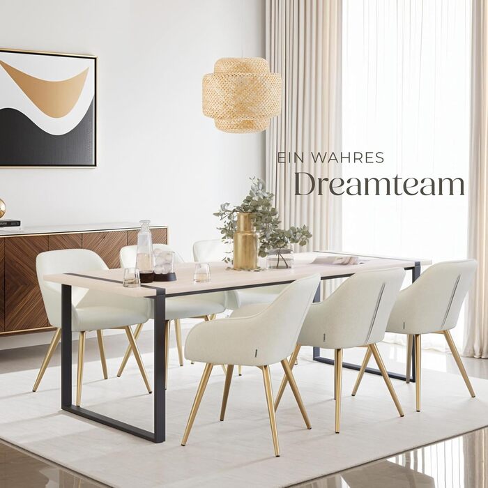 Тектейк® 4 шт. Крісла для їдальні/вітальні з підлокітниками, м'які, Cord, Loungesessel, для кухні, офісу - Кремовий/Золотий набір 4 шт.