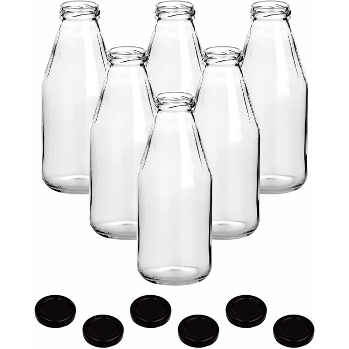 Набір з 20 пляшок для соку gouveo об'ємом 500 мл з кришкою, що загвинчується-маленька скляна пляшка об'ємом 0,5 л з кришкою TO43-порожня пляшка для наповнення кухні та будинку (06 шт., чорний)