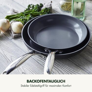 Набір сковорідок GreenPan Valencia Pro з антипригарним покриттям Hartelox, 20 см та 26 см, не містить PFAS, з нержавіючою ручкою, для індукційних плит, можна мити в посудомийній машині та використовувати в духовці, сірий колір