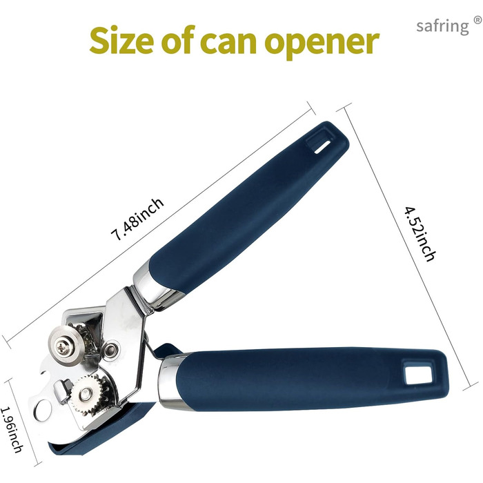 Відкривачка для консервів ручна, з нержавіючої сталі, з зручною ручкою, гостра клинка, гладка кромка, з функцією відкривання пляшок (Блакитна)