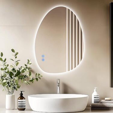 LED дзеркало для ванної кімнати з підсвічуванням, 70 x 50 см, холодний білий світ 6000K, енергозберігаюче, диммер, антизапар,