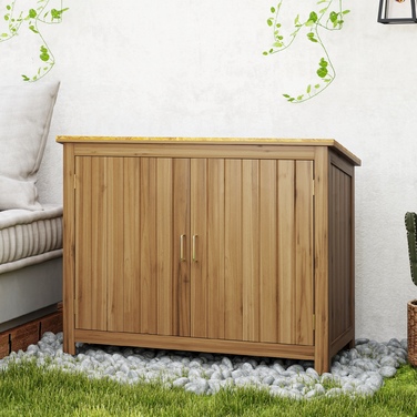 Outsunny Садова шафа з дерева, Садовий сарай стійкий до погодних умов 110x50x85см, Садовий сарай з дверима, Моноскатний дах, Полиці, Садова шафа, Садовий сарай Шафа для інструментів Садовий сарай для саду Патіо Задній двір, коричневий