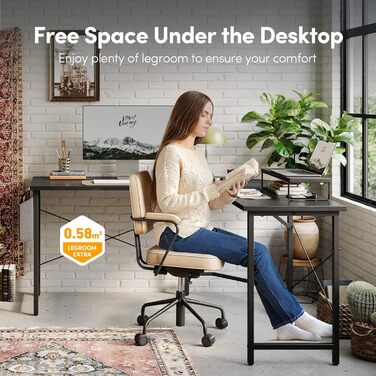 Ігровий стіл CubiCubi L-подібний, 150x120 см, з підставкою для монітора та кишенькою для зберігання, чорний