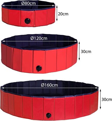 Складаний басейн для собак Lionto басейн для собак Ванна для собак дитячий басейн, (L) 160 см Ø висота 30 см синій / червоний (L) 160 см Ø