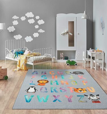 Дитячий килим щасливе життя, дитячий килим, килимок для ігор, що миється, килимок з цифрами, надувний килимок, цифри, рожевий, (80 х 150 см, алфавітно-сірий)