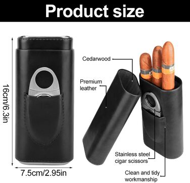 Чохол для сигар на 3 сигари, шкіряний з різаком для сигар з нержавіючої сталі, шкіряний чохол для сигар, вологозберігач для сигар, портативний вологозберігач для сигар для подорожей