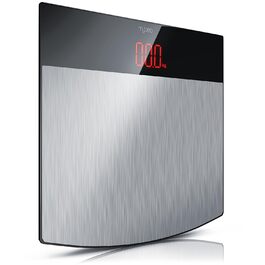 Цифрові ваги для тіла в тонкому дизайні - Ваги для ванної кімнати з нержавіючої сталі - Цифрові ваги для ванної кімнати - 150 кг - 4 датчики вимірювання тензодатчика - 3,5-дюймовий світлодіодний дисплей - нержавіюча сталь A Сріблясто-чорний
