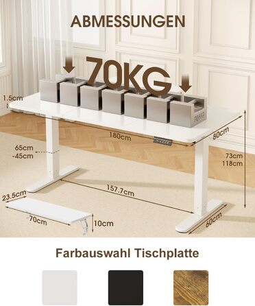 Електричний стіл Devoko з регулюванням висоти та підставкою для монітора, пам'ять 2 положення (білий, 180 x 80 см)