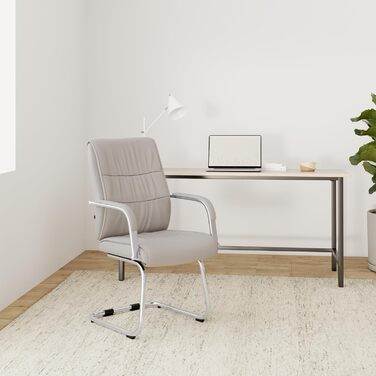 Стілець конференційний Sievert білий з м'якою оббивкою, штучна шкіра, з підлокітниками