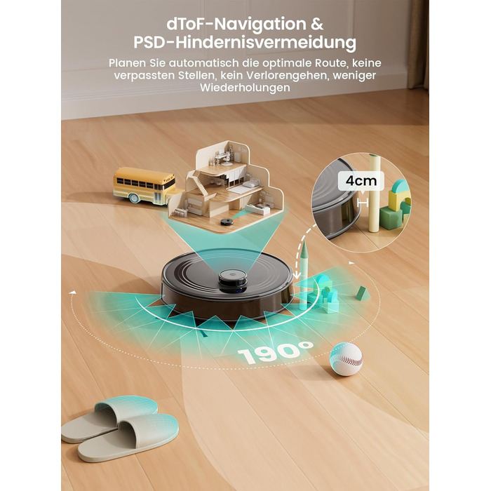 Робот-пилосос LEFANT M2 з функцією миття підлоги, 6000Pa, LiDAR-навігація, зони заборони, керування через APP/Alexa, для шерсті тварин, килимів та твердих підлог (M2B)