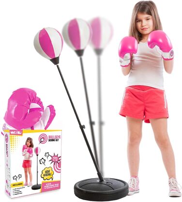Боксерський м'яч Whoobli для дітей в т.ч. боксерські рукавички, 3 - 10 років, регульований дитячий боксерський м'яч з підставкою, набір боксерських м'ячів Іграшки для хлопчиків і дівчаток (червоно-білий) Рожевий/білий боксбол