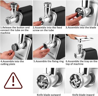 Електрична м'ясоподрібнювач 2000W, 4-в-1, з набором для кеббе та шприц-печива, насадка для ковбас, срібна