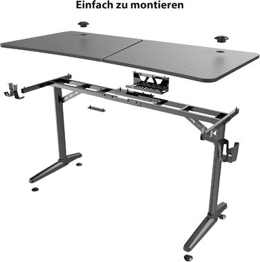 Ігровий стіл EUREKA ERGONOMIC 152x70 см - великий комп'ютерний стіл для геймерів з підставкою для навушників та тримачем для напоїв, чорний