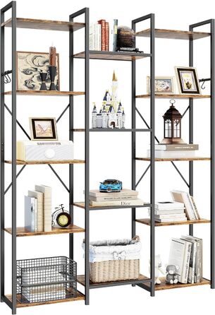 Книжкова шафа YITAHOME, стояча книжкова шафа з 14 відділеннями та гачками Стояча книжкова шафа з міцним металевим каркасом для вітальні, домашнього офісу, сільський коричневий