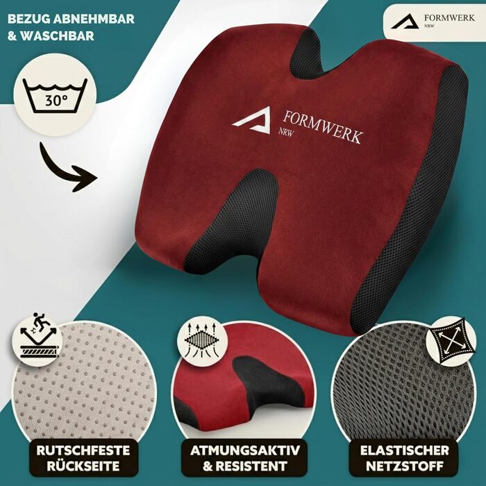 Ортопедична подушка для сидіння - преміум якість, 3D Memory Foam, для офісу та авто, OEKO-TEX-100 (65-100 кг), червона