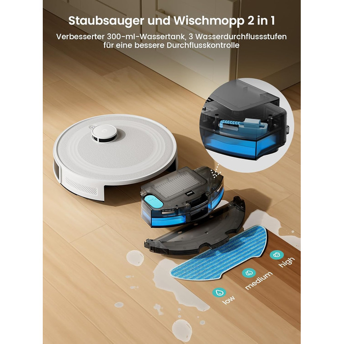 Робот-пилосос LEFANT M2 з функцією миття, багатошарове мапування, керування через APP/Alexa, Wi-Fi 2.4G/5GHz, для шерсті тварин, килимів та твердих підлог