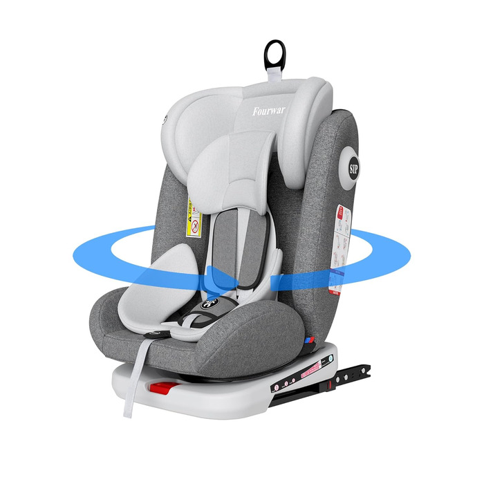 Автокрісло Fourward Baby 360° - ISOFIX, 9-36 кг, Група 0+1/2/3, 5-точкові ремені, сірий колір
