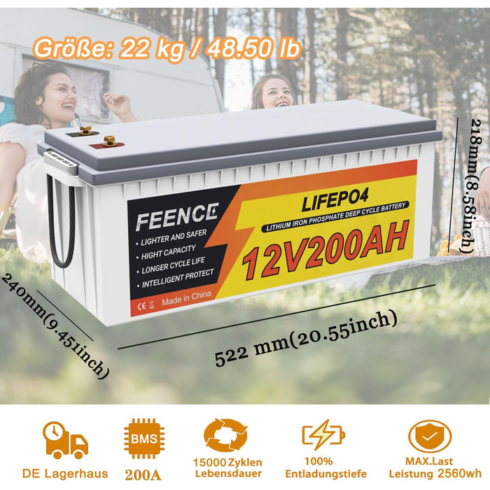 Акумуляторна батарея Feence Mini 12V 100Ah LiFePO4, 100A BMS, 15000 циклів, 10 років, для автофургонів, автофургонів, морських, автономних