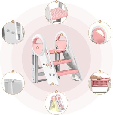 Дитячий табурет-сходилка 2-3 сходинки, регульована висота, складана, для ванної, дитячої кімнати, кухні (рожевий + білий)
