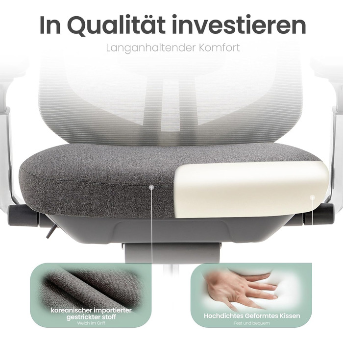 Офісний крісло Colamy XK Atlas з ергономічним дизайном, сітчаста спинка, регульована підголівник, поворотний крісло для комп'ютера з 4D підлокітниками, алюмінієва база, регульоване сидіння, фіксація нахилу, темно-сірий колір