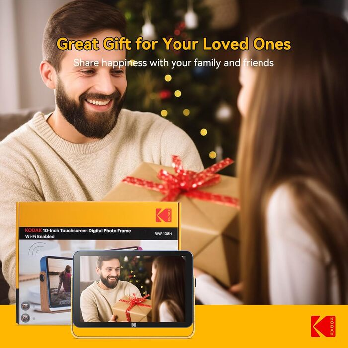 Цифровий фоторамка Kodak з акумулятором, Wi-Fi, 10 дюймів, 32 ГБ, сенсорний HD IPS екран, фото/відео/музика, Bluetooth, керування через додаток, блакитний
