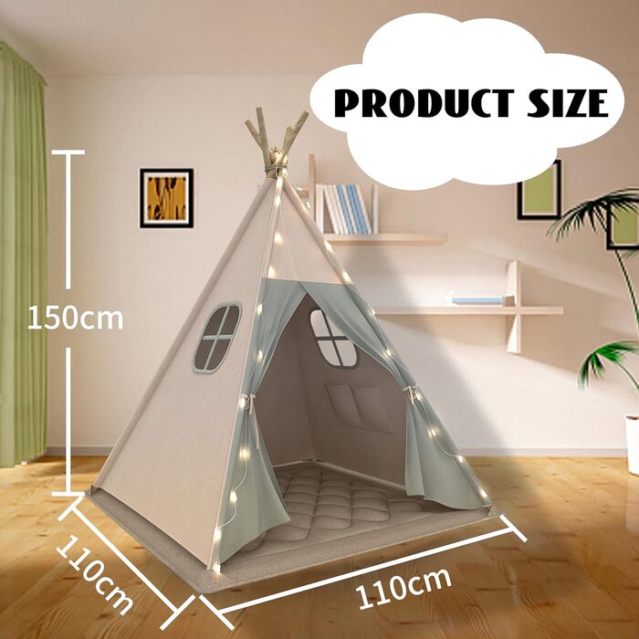 Дитяче намет Tipi, миється, з підсвічуванням, подушкою та сумкою для перенесення. Ідеальний для дівчаток та хлопчиків