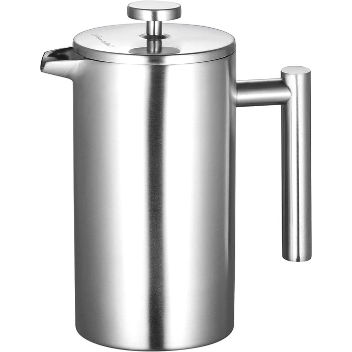 Кавоварка French Press Rosenstein & Söhne з нержавіючої сталі, 1 л, з подвійними стінками, для приготування кави та спінювання молока