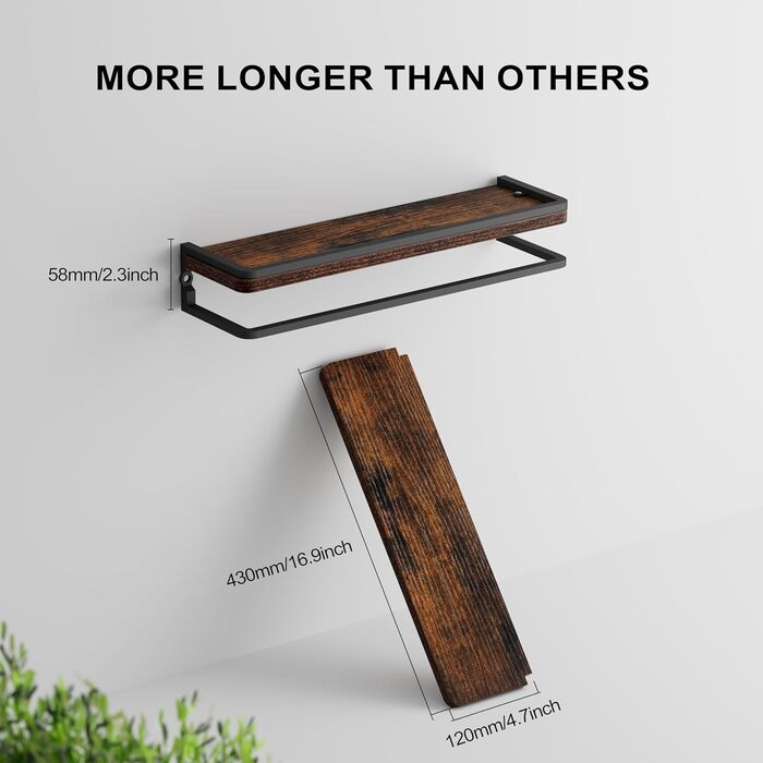 Полиця настінна дерев'яно-металева Wandregal 2 шт 42 см, плаваючі полиці для ванної, спальні, вітальні, кухні, офісу (Рустикальний коричневий + Чорний)