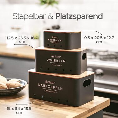 Набір контейнерів для зберігання картоплі, цибулі та часнику [3 шт] - Зберігає овочі свіжими довше (Чорний)