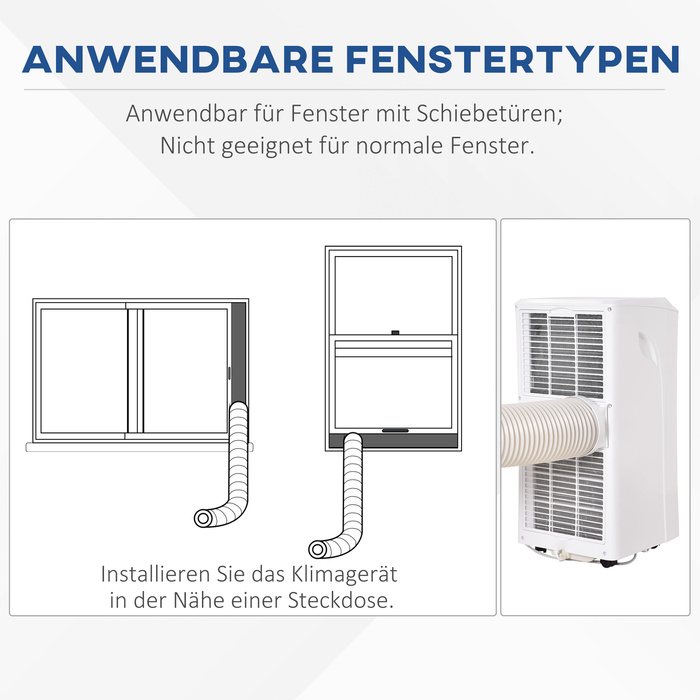Мобільний кондиціонер 3-в-1 з пультом дистанційного керування, 9K BTU, таймером на 24 години, ABS-пластиком, білий