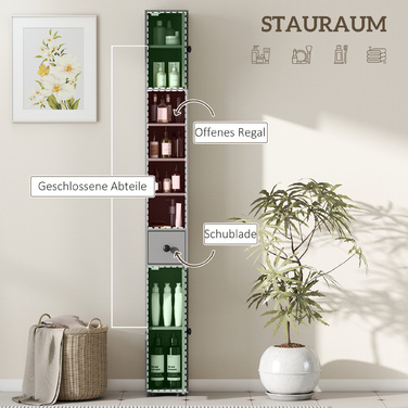 Шафа для ванної кімнати, 4 полиці, висувний ящик, ДСП, сучасний дизайн, сірий колір