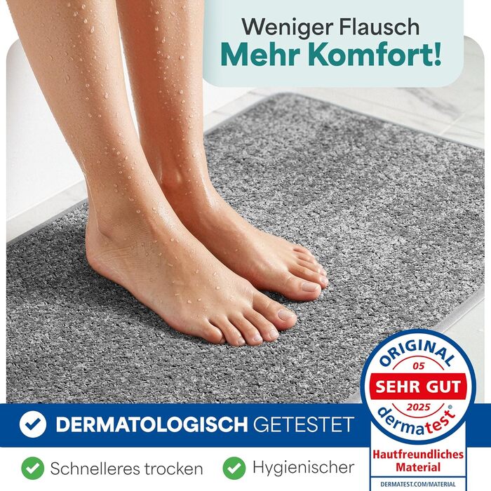 Килимок для ванної кімнати сірого кольору, антиковзкий, швидковисихаючий, 50x80 см