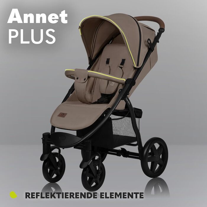 Коляска Lionelo Annet для дітей до 22 кг з функцією лежання, компактно складна, з аксесуарами (москітна сітка, підніжка, тримач для напоїв, кошик)