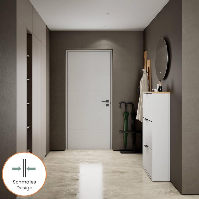 Взуттєва шафа Planetmöbel з 3 стінками, 6 полицями, 60 x 23 x 118 см, білий/сірий колір