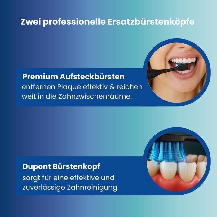 Електрична звукова зубна щітка з 5 режимами та акумулятором на 120 днів – ультразвукова щітка з розумною насадкою (Black 2 змінні насадки)