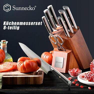 Набір ножів Sunnecko 6 шт. з підставкою – кухонний набір ножів, кухонні ножі з ергономічними ручками, гострими лезами, підставка з нержавіючої сталі та акації