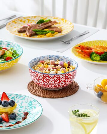 Набір посуду Vancasso Selene для 6 осіб, 24 елементи: тарілки, супові тарілки, миски, десертні тарілки. Пастельне порцелянове покриття, підходить для мікрохвильової печі.