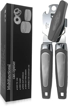 Відкривачка для консервів ручна, з нержавіючої сталі, з зручною ручкою та гострою лезою, багатофункціональна (сіра)