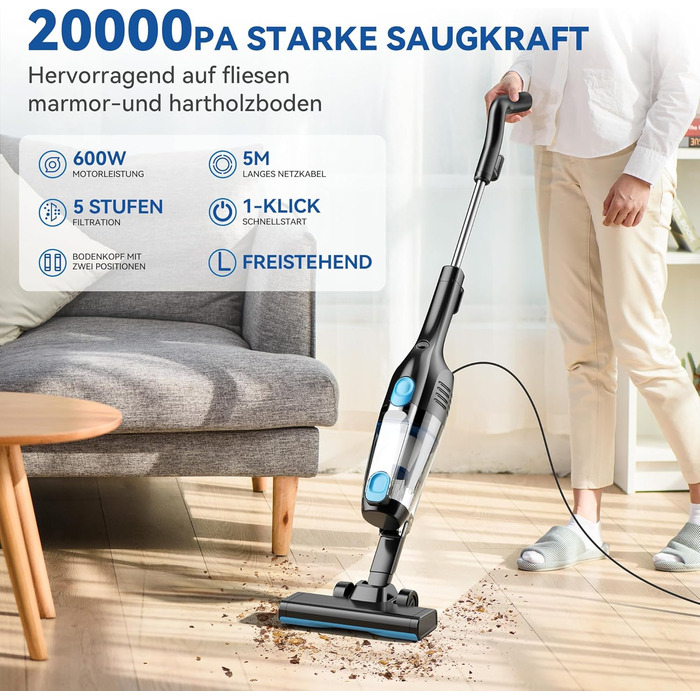 Пилголом Stick, кабель, ручний 20Kpa 600W, 3 в 1, без мішка, 5м, для тварин, килимів, твердих підлог