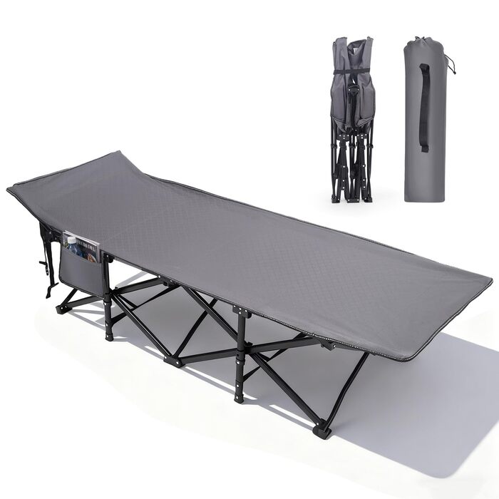 Розкладне ліжко для кемпінгу Sekey XXL (190x71x35 см), посилене сталеве ліжко-трансформер з тканиною Oxford, сіре (без матраца)