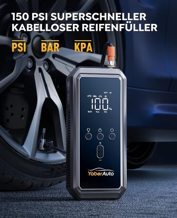 Портативний пусковий пристрій YaberAuto YA70 з компресором 150 PSI, Powerbank 21800mAh, ліхтарик 300 Lumen, LCD екран