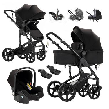 Дитяча коляска Reenborn 3 в 1, Buggy з двома режимами, алюмінієвий каркас, комплект, складна конструкція, колір Black