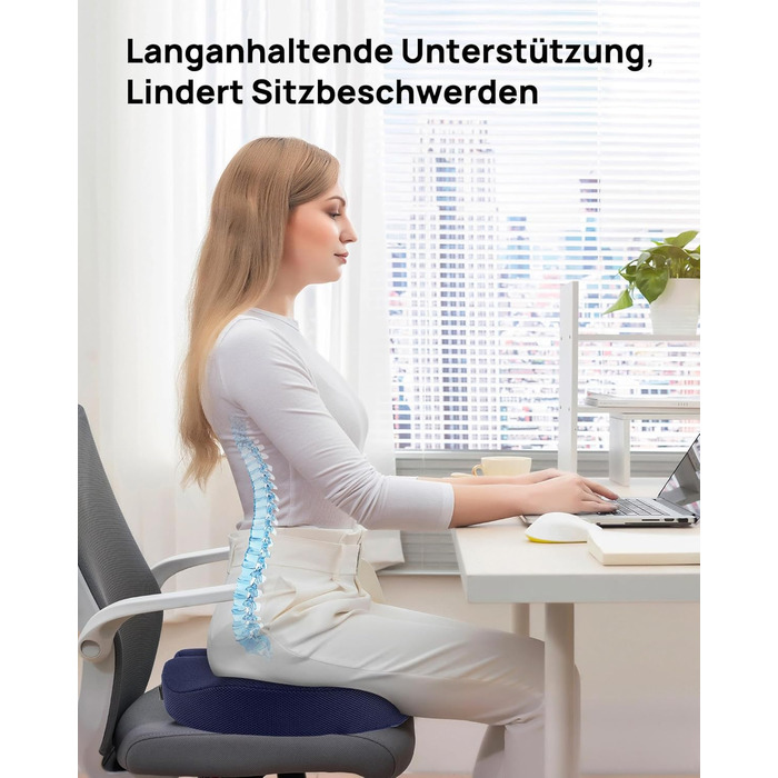 Ортопедична подушка-кільце Feagar: ергономічний сидіння-пончик для копчика, геморой та ішіасу, посилена (90-140 кг), темно-синя