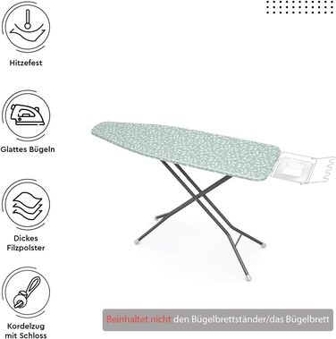 Чохол для прасувального столу Encasa XO з фетровою підкладкою 3 мм, посиленням шнуром (підходить для стандартних прасувальних столів 72x30 см), з терморефлексним покриттям, принт - Велике листя зелене